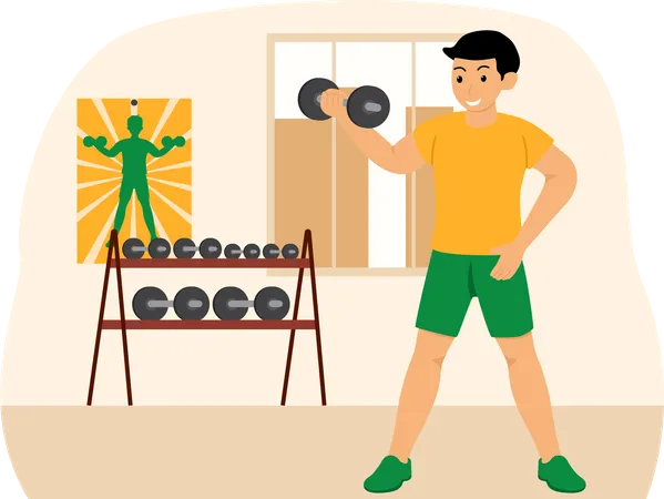 Boy doing biceps workout  Illustration