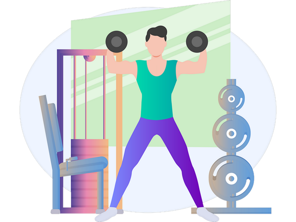 Boy doing biceps workout  Illustration