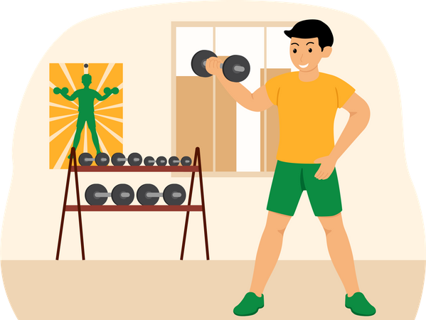 Boy doing biceps workout  Illustration