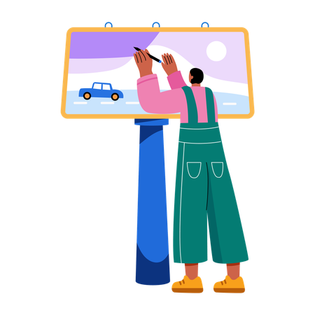 Boy doing billboard advertising  Illustration