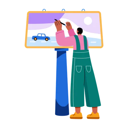 Boy doing billboard advertising  Illustration