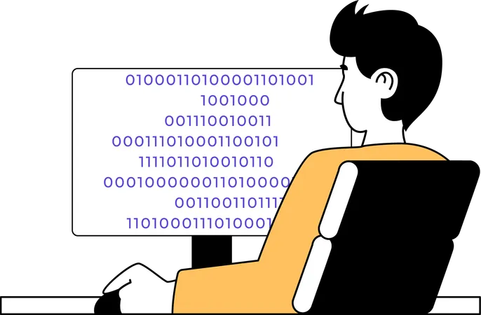 Boy doing binary coding  Illustration