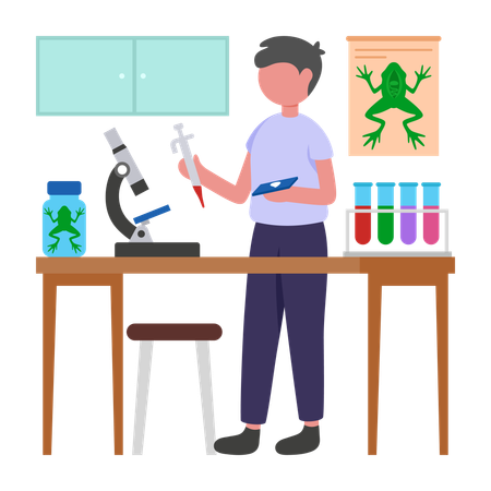 Boy doing biological study  Illustration