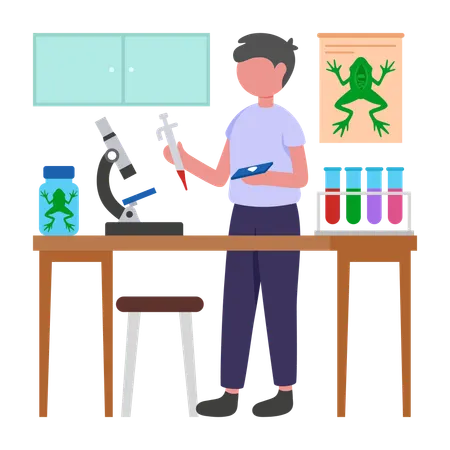 Boy doing biological study  Illustration