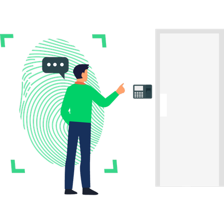 Boy doing biometric finger scanning  Illustration