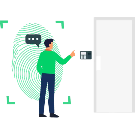 Boy doing biometric finger scanning  Illustration