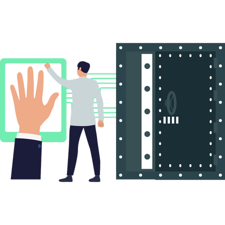 Boy doing biometric hand scanning  Illustration