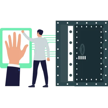 Boy doing biometric hand scanning  Illustration