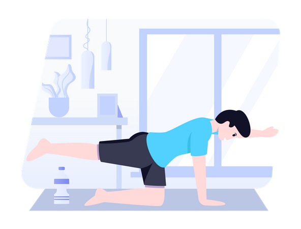 Boy doing bird position yoga  Illustration