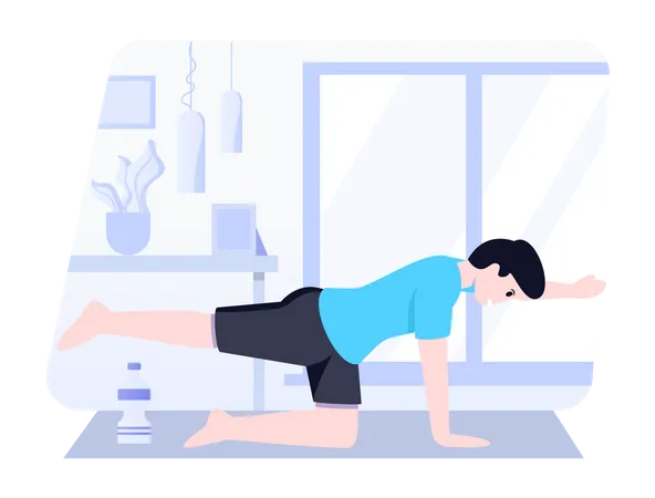 Boy doing bird position yoga  Illustration