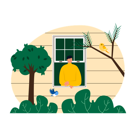 Boy doing bird watch  Illustration