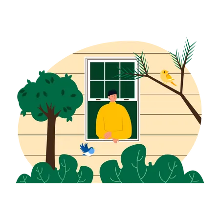 Boy doing bird watch  Illustration