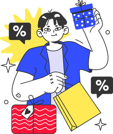 Boy doing black friday shopping  Illustration