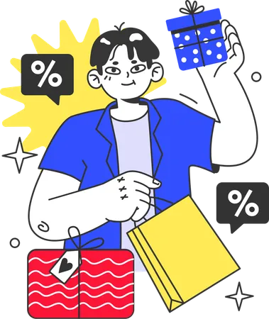 Boy doing black friday shopping  Illustration
