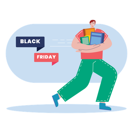 Boy doing Black Friday shopping  Illustration