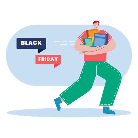 Boy doing Black Friday shopping  Illustration