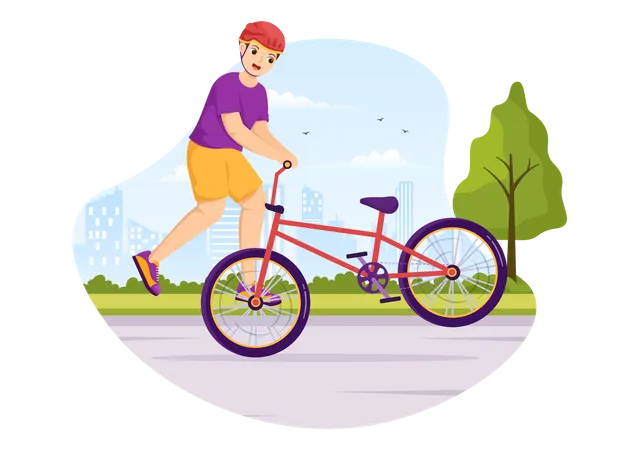 Boy doing BMX bicycle stunt Illustration