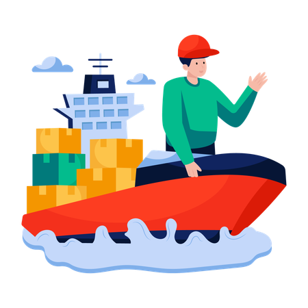 Boy doing boat delivery  Illustration