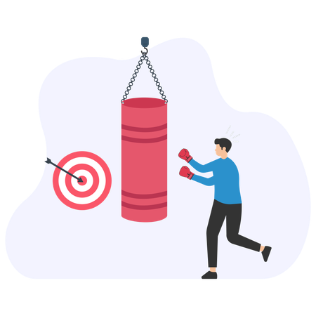 Boy doing boxing on punching bag  Illustration