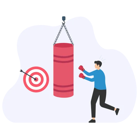 Boy doing boxing on punching bag  Illustration