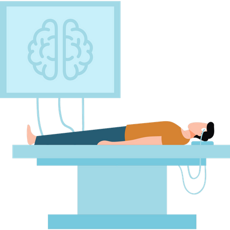 Boy doing brain experiment in laboratory  Illustration