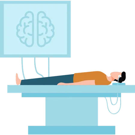 Boy doing brain experiment in laboratory  Illustration