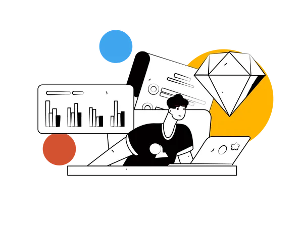 Boy doing business analysis  Illustration