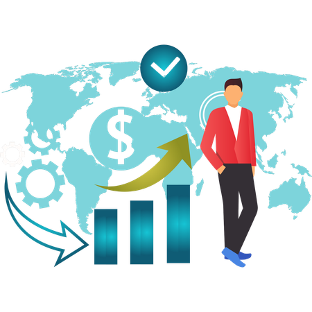 Boy doing business analytics on global scale  Illustration