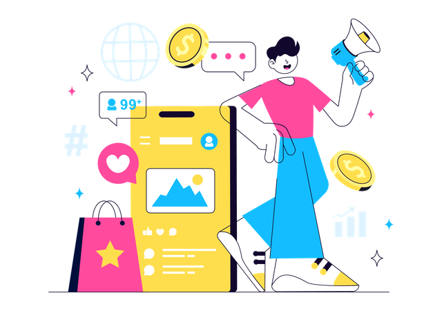 Boy doing business influencer marketing  Illustration