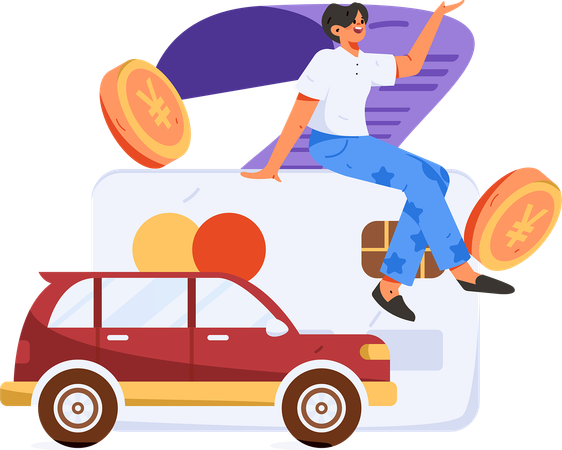 Boy doing car insurance payment using credit card  Illustration