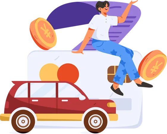 Boy doing car insurance payment using credit card  Illustration