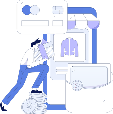 Boy doing card payment  Illustration