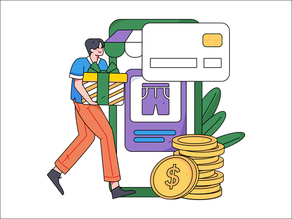 Boy doing card payment  Illustration