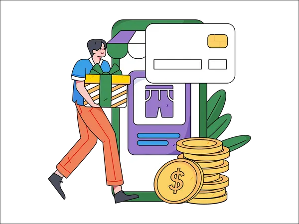 Boy doing card payment  Illustration