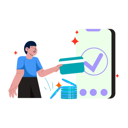 Boy doing card payment  Illustration