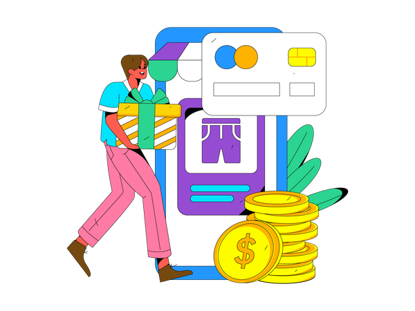 Boy doing card payment  Illustration