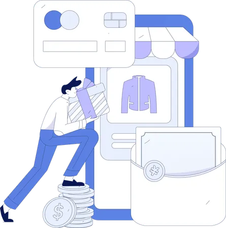 Boy doing card payment  Illustration