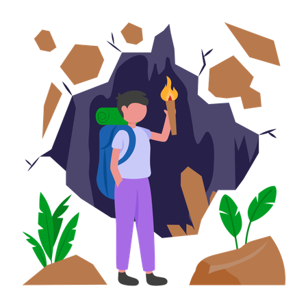 Boy doing cave exploring  Illustration