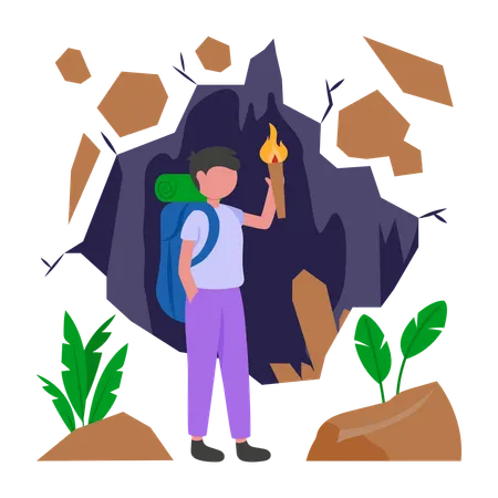 Boy doing cave exploring  Illustration