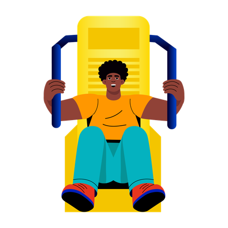 Boy doing chest press exercise  Illustration