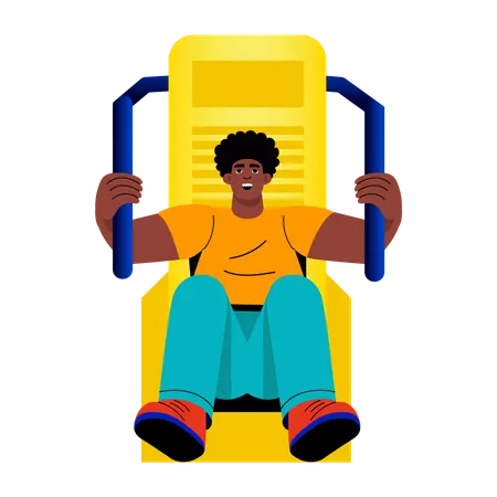 Boy doing chest press exercise  Illustration