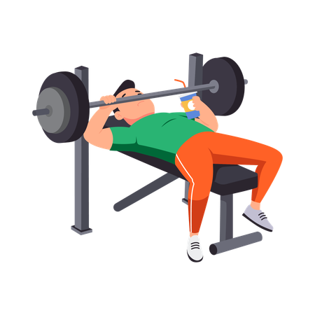 Boy doing chest press in gym  Illustration