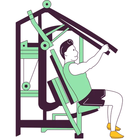 Boy doing chest workout in gym  Illustration