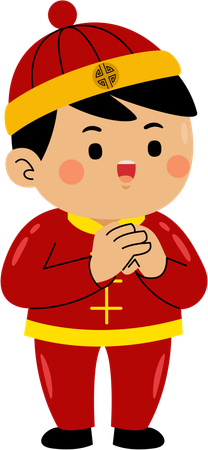 Boy doing chinese prayer  Illustration