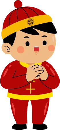 Boy doing chinese prayer  Illustration