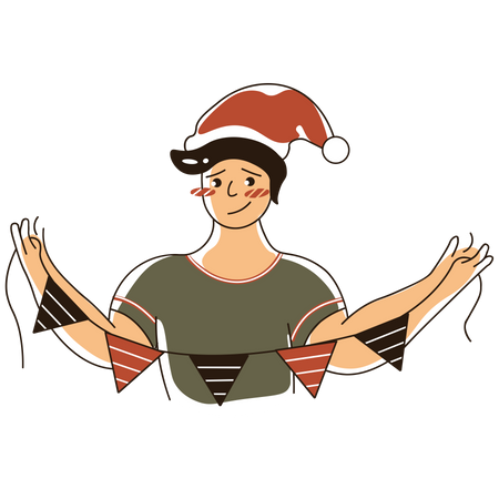 Boy doing Christmas decoration  Illustration