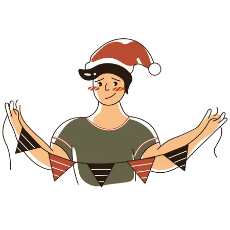 Boy doing Christmas decoration  Illustration