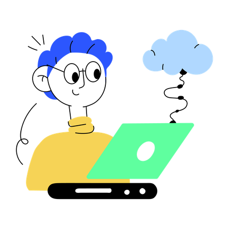 Boy doing cloud data sync  Illustration