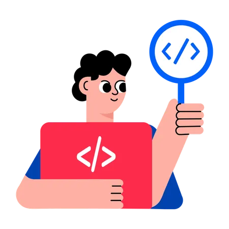 Boy doing code analysis  Illustration