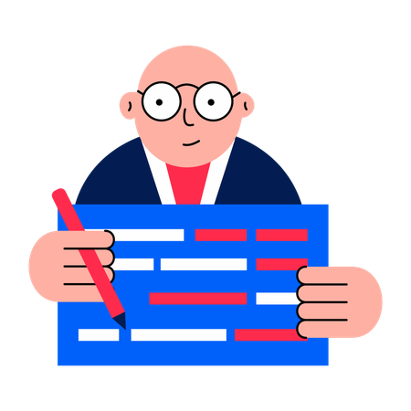 Boy doing code review  Illustration